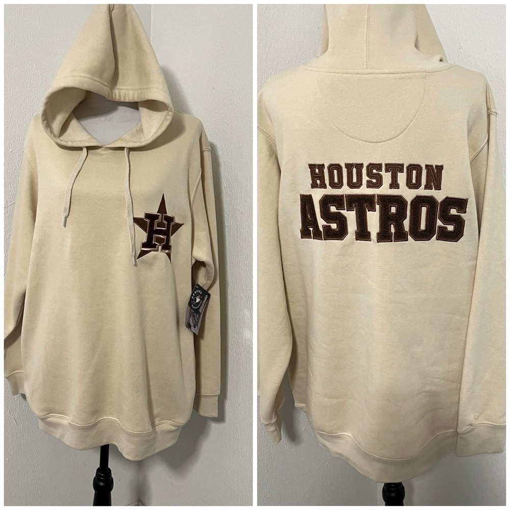 Stitches Men’s Large Houston Astros Cream & Brown Hooded Sweatshirt with Pockets